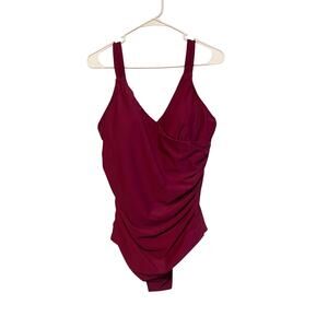 Cupshe Burgundy One Piece Swimsuit Ruched Tummy Control Adjustable Padded 1X